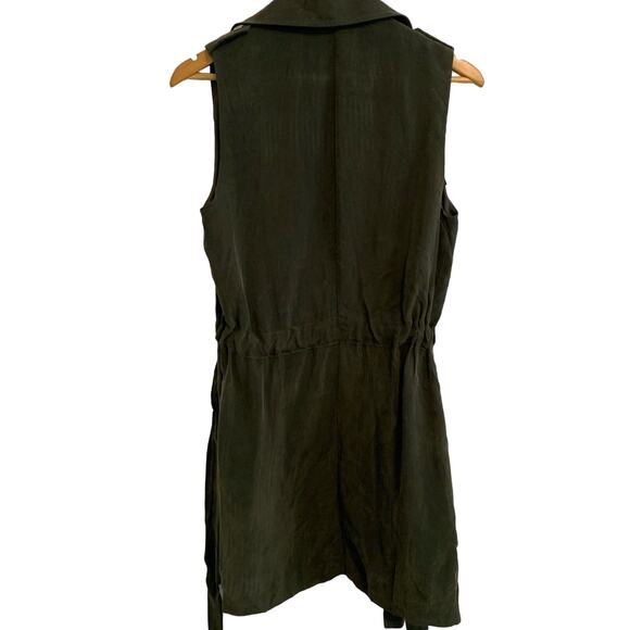 Anthropologie Elevenses Army Green Long Lin Cupro Collared Trench Vest - Picture 10 of 10